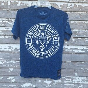 🌟 American Fighter Blue Short Sleeve Tee with Bold Logo Size Large